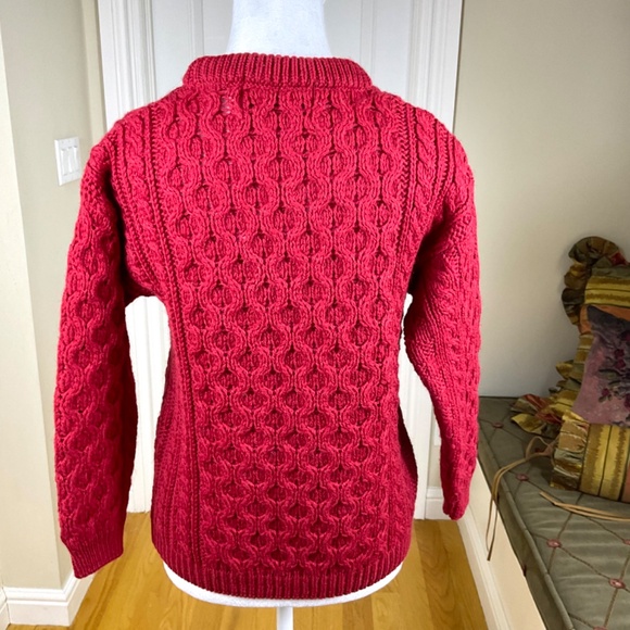 Aran Sweater Market Sweater Wool Red Cable Knit (XL KIDS) - Picture 3 of 8